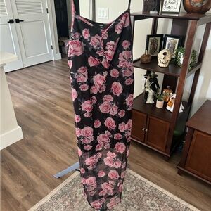 SHEIN Black and Pink Floral Midi Dress